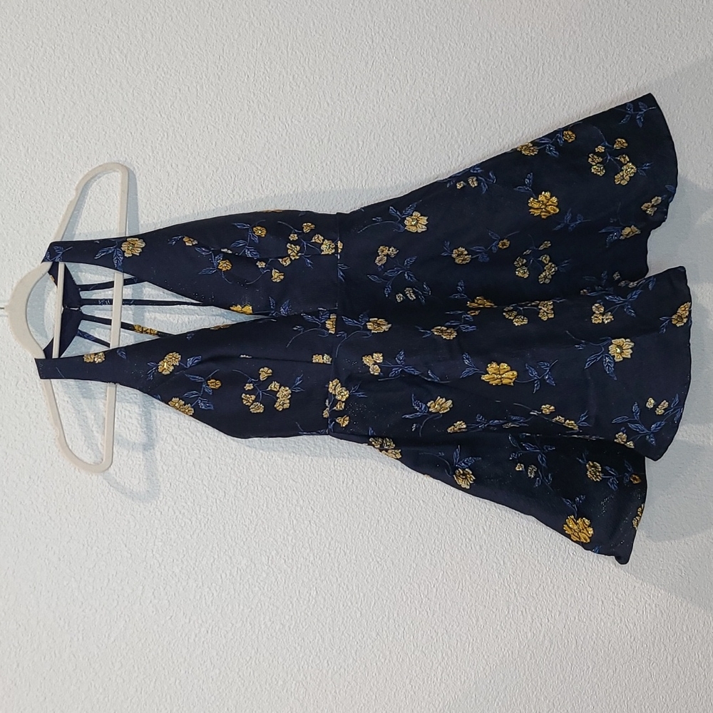 NWT Minuet navy blue brocade mini dress small